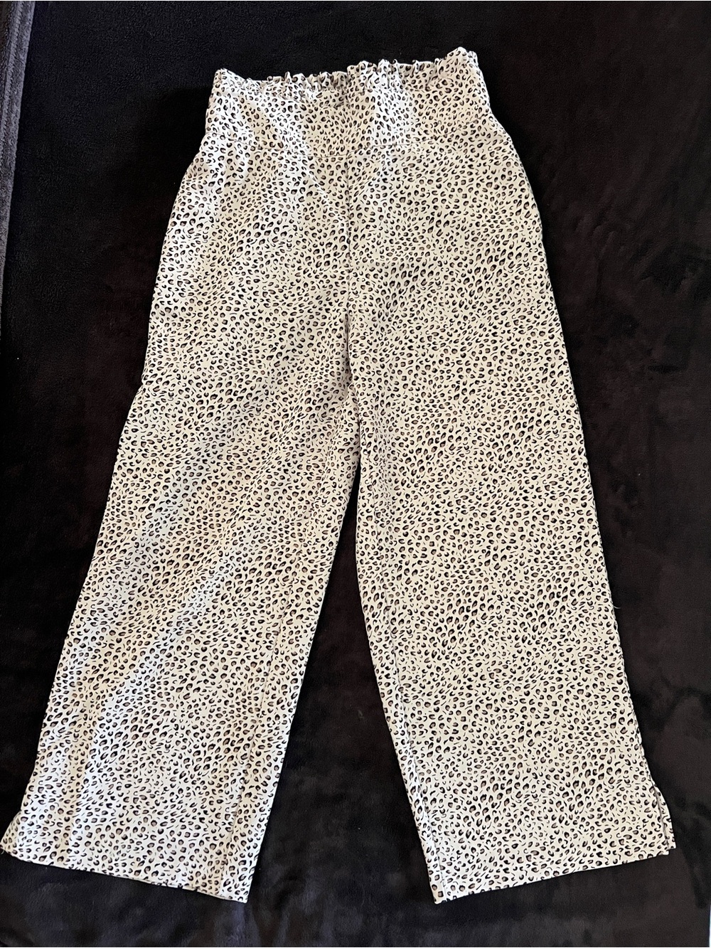 Wide Leg Elastic Waist Printed Pants - Black & Cream